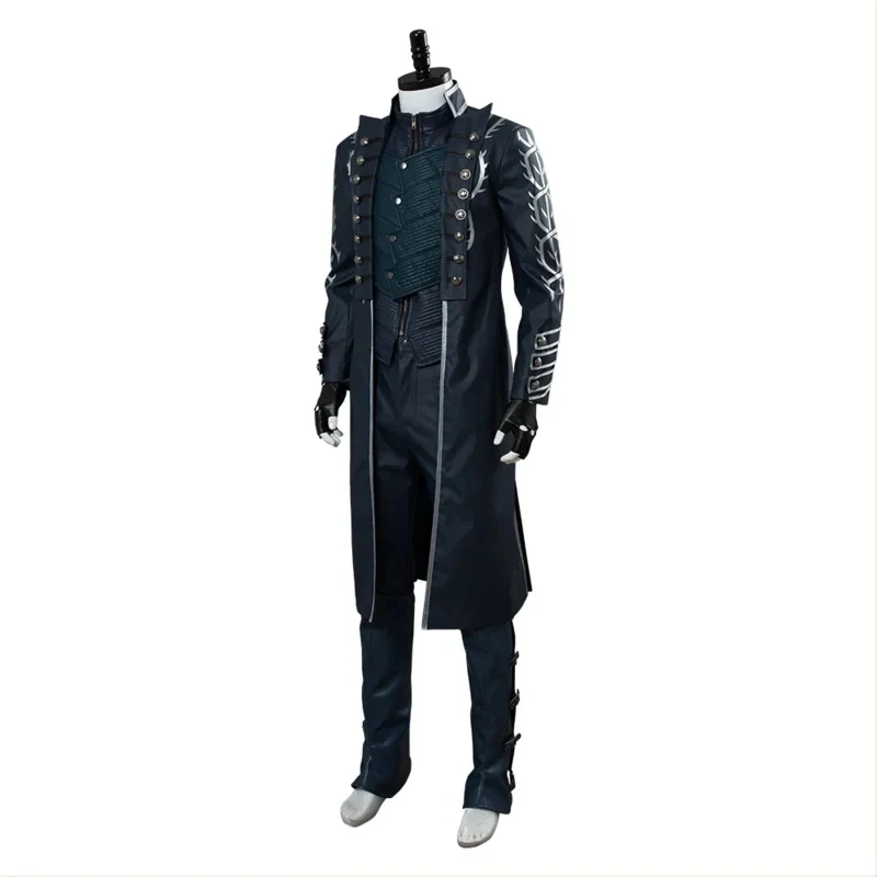 

CyMay Cry 5 DMC 5 Vergil Cosplay Costume Aged Outfit Leather Coat Full Suit Adult Men Halloween Carnival Costumes