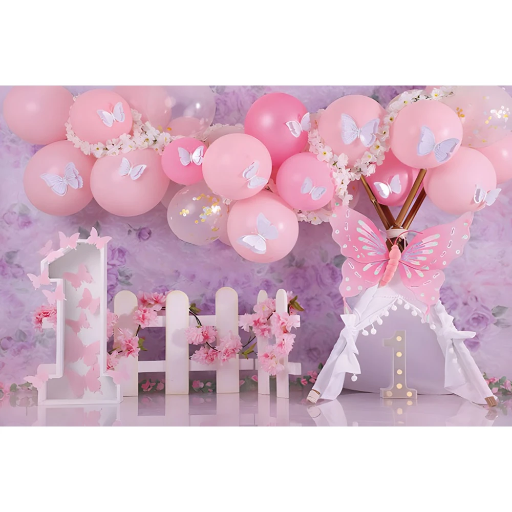 Girl Boy 1st Birthday Party Balloon Backdrop Arched Door Colorful Balloon Newborn Baby Shower Cake Smash Photographic Background