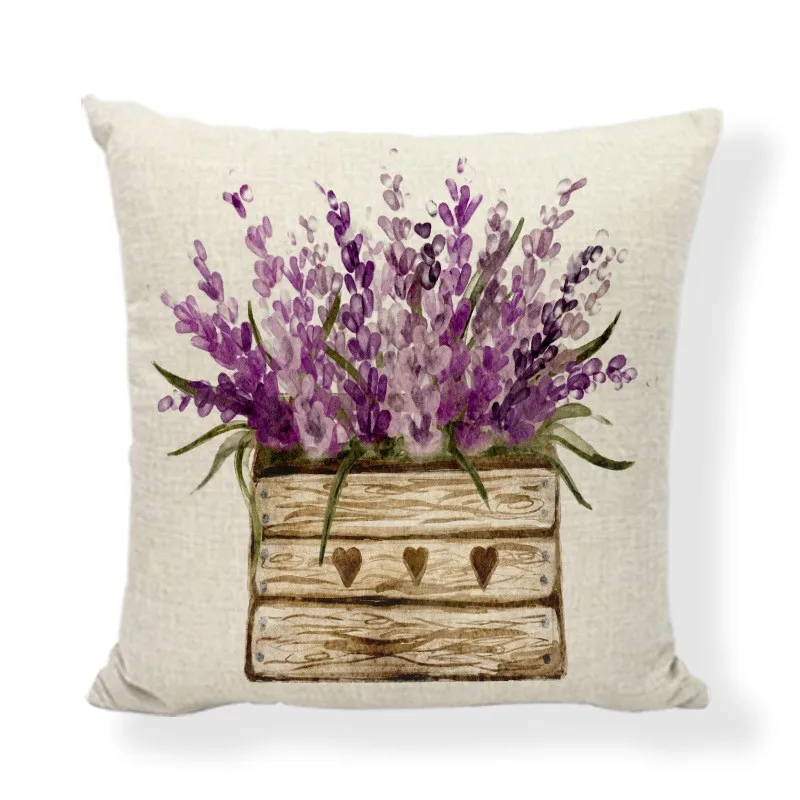 Flower Lavender Cushion 2025 Cover 45x45 Purple Flowers Letter Pillowcase Farmhouse Home Sofa Car Decorative Throw Pillow Cover