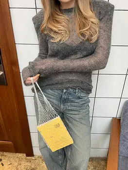2024 Lady Casual O Holle Gebreide Trui Mode Lange Mouw Bodycon Effen Gebreide Kleding Herfst Dames Elegante Woon-Werkpullover