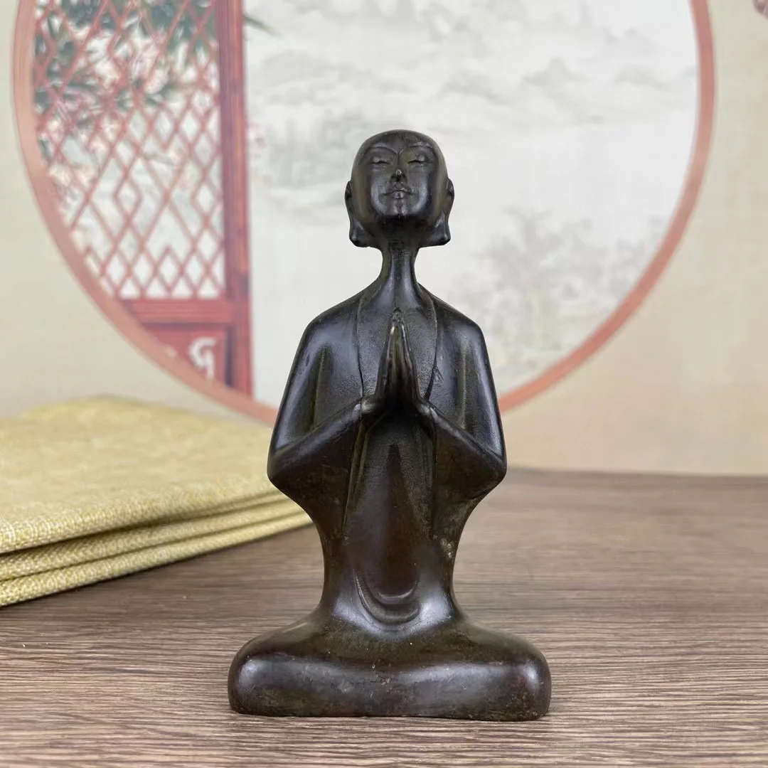 

Figure sculpture, copper monk ornament ware, bronze statue of novice, desktop Buddha statue tea ceremony, home decoration crafts