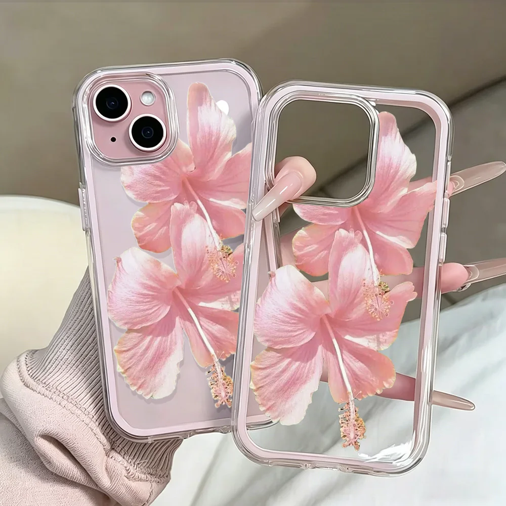 Rosa Hibiskus Transparente Handyhülle für iPhone 17 13 16 15 11 12 14 Pro Max 17 Air XR X Hülle Silikon 2 IN 1 Stoßfeste Weiche Abdeckung – Detail 5