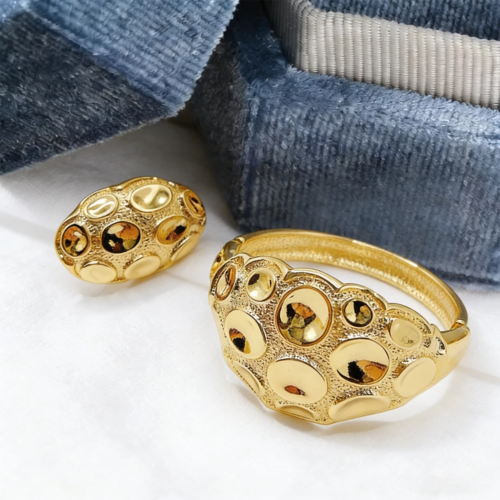 

African Bracelet Ring Sets Gold Color Jewelry Women Luxury Bracelet Jewelry Set Classic Bangles for Lady Wedding Party Daily