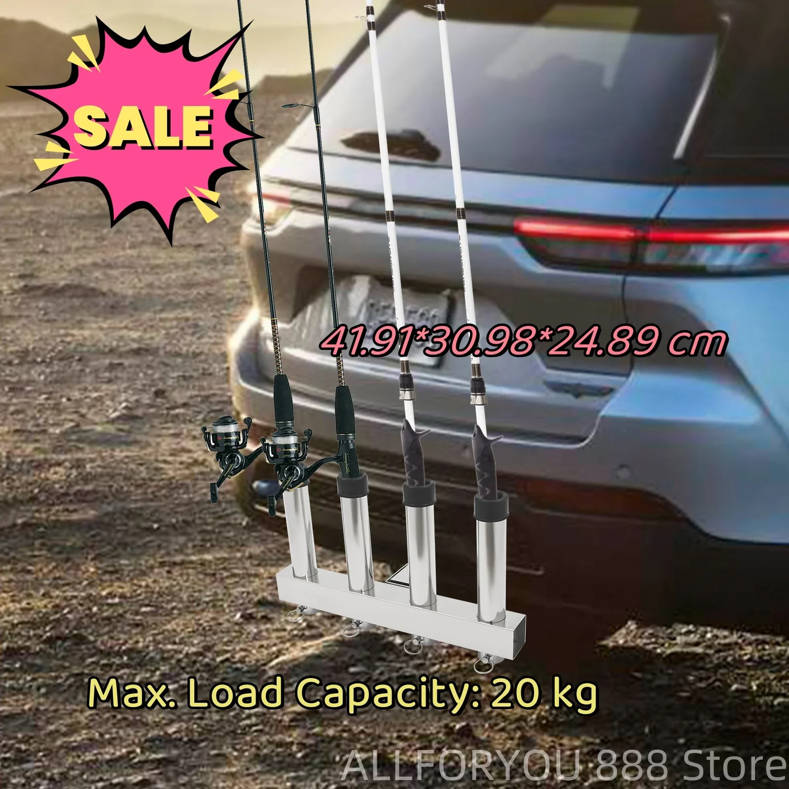 

4 Tubes Stainless Steel Fishing Rod Holder Wall Mount Max. Load Capacity 20 kg for Cars Trucks ﻿