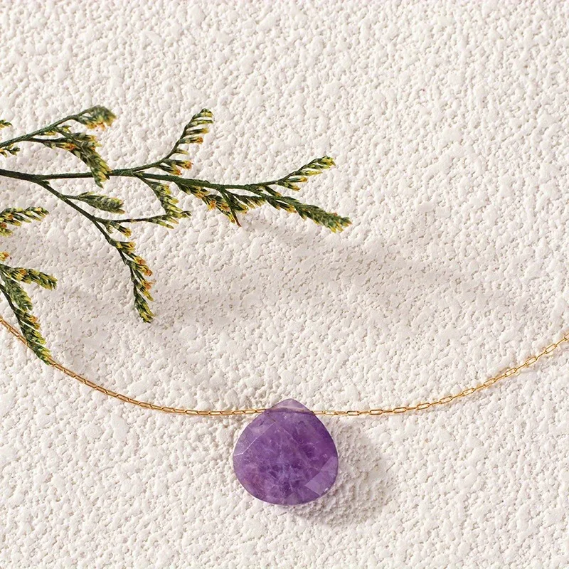 Simple Water Drop Natural Stone Pendant Stainless Steel Clavicle Chain Collars Necklaces For Women Jewelry Gifts Natural Crystal