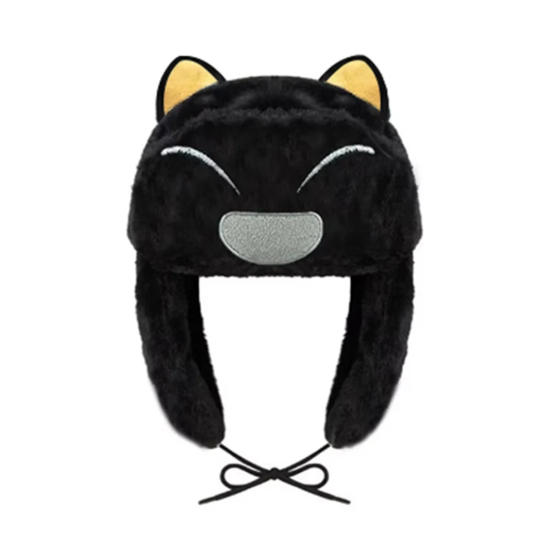 Ushanka-Sombrero de felpa para mujer, protector de Orejas de conejo, Color negro, Gato Daijin y Sadaijin, Otoño e Invierno