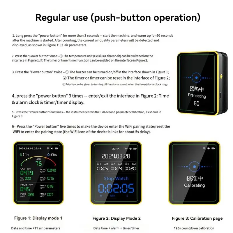 Professional Tuya Wifi 15 In 1 Air Quality Detector TFT Display Multifunctional Time Temperature And Humidity Test Meter