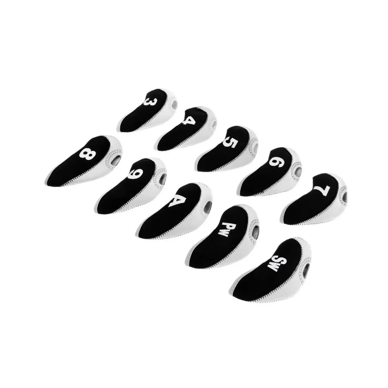 10pcs Neoprene Golf Club Head Covers Wedge Iron Protective Black+White