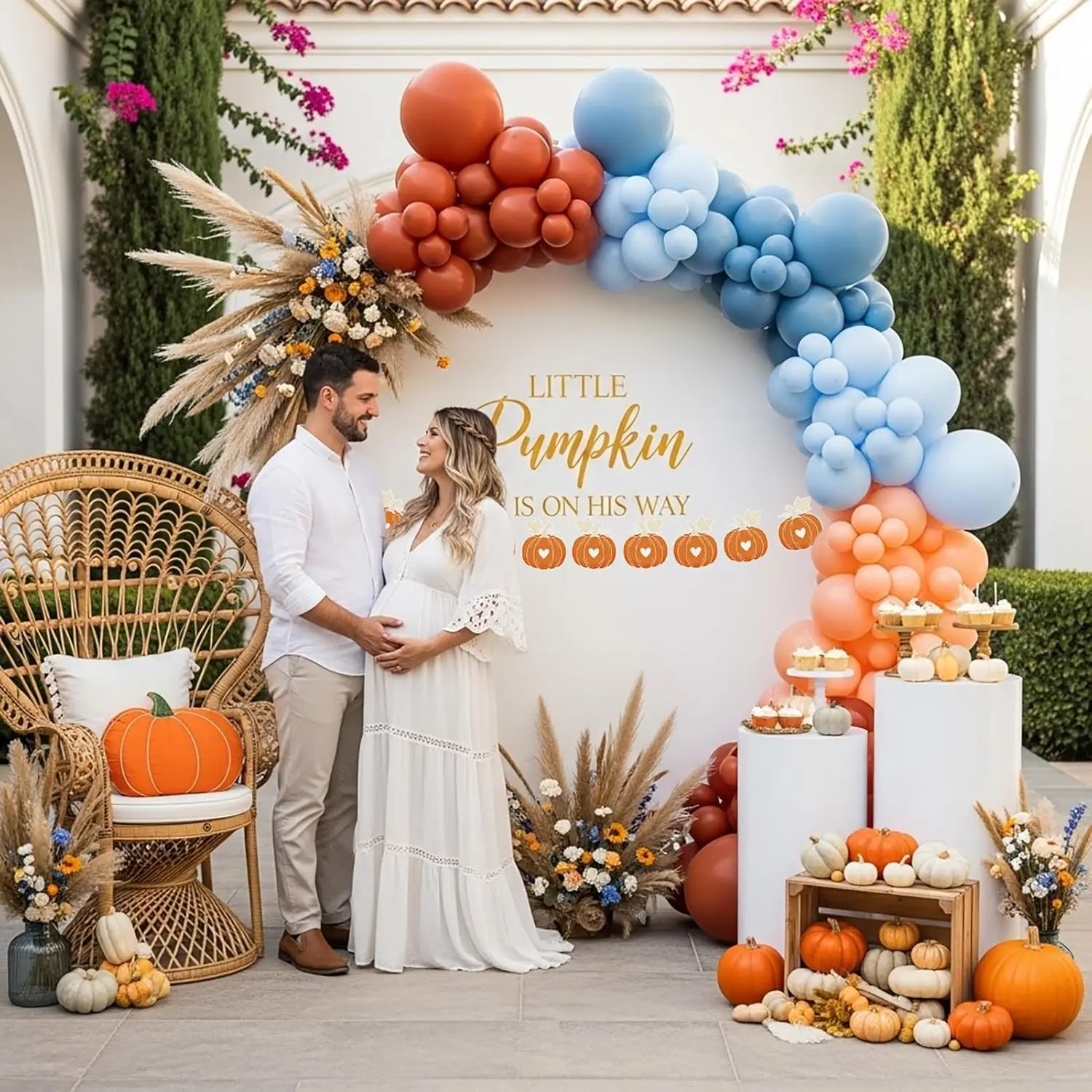 117 قطعة بالونات أزرق مغبر برتقالي عارية بيج طقم قوس جارلاند لخريف تحت عنوان استحمام الطفل الزفاف الجنس تكشف زينة الحفلات #3