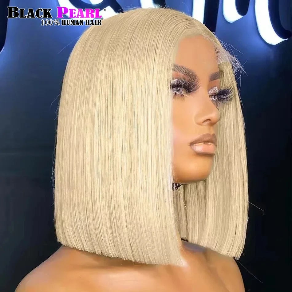 

100% Vietname Super Double Drawn Bone Straight 13x4 Frontal Bob Wig with Human Hair 613 Honey Blond 210% Density For Black Women