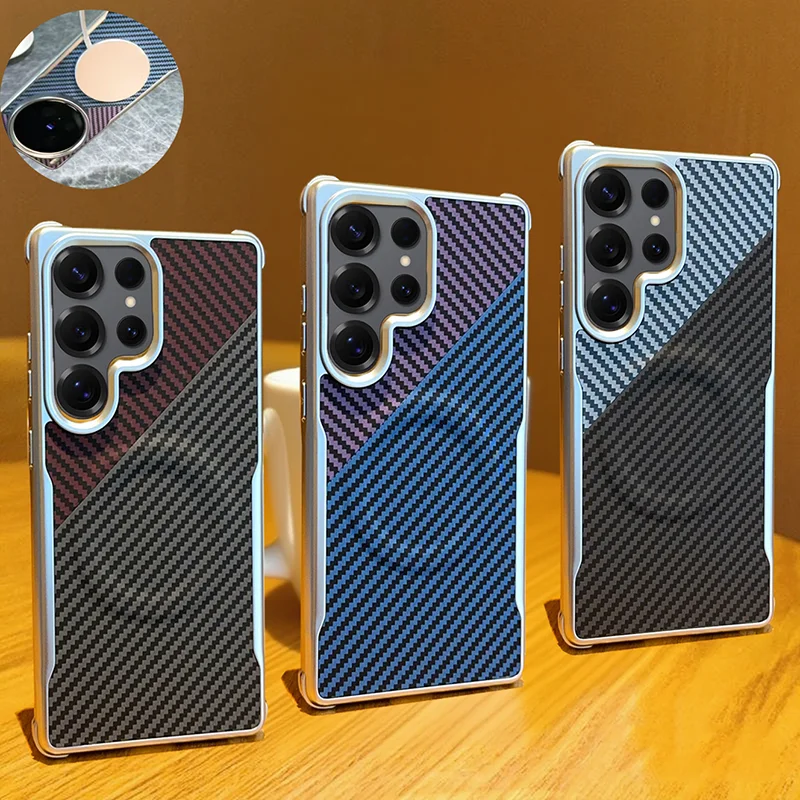 

Чехол для телефона из искусственной кожи с узором из углеродного волокна для Samsung Galaxy S25 Ultra S25 Plus Magsafe, противоударный чехол с магнитной кожей
