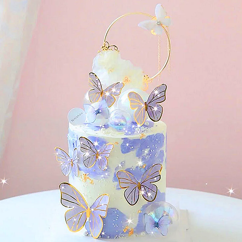 Happy Birthday Sequin Butterfly Cake Topper for Princess Girl Birthday Party Cake Decor Butterflies Wedding Party Decoration