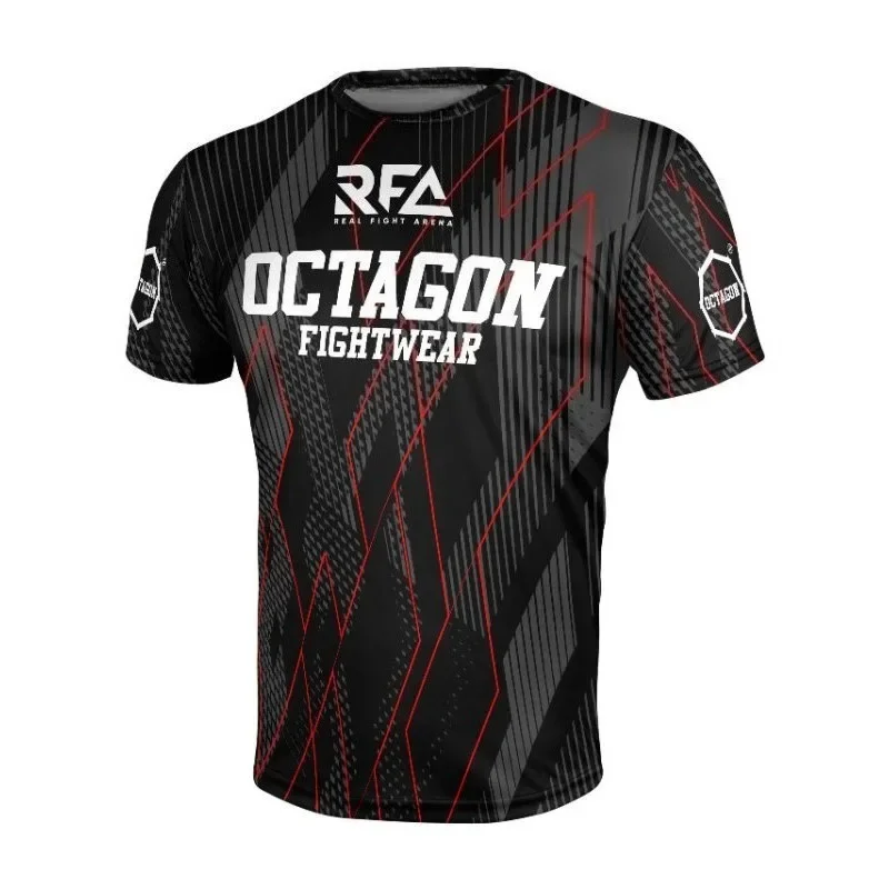 Summer Fans Octagonal X RFA Fightwear Men's 3D Printed Breathable Speed Drying Motorcycle Sports Fitness Short Sleeve T-shirt
