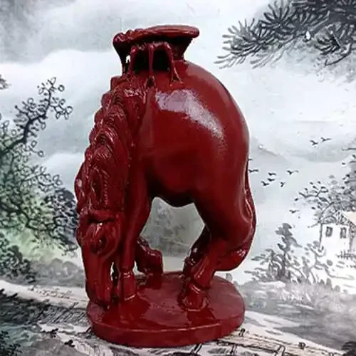 Chinese imitation red coral Golden cicada horse crafts statue