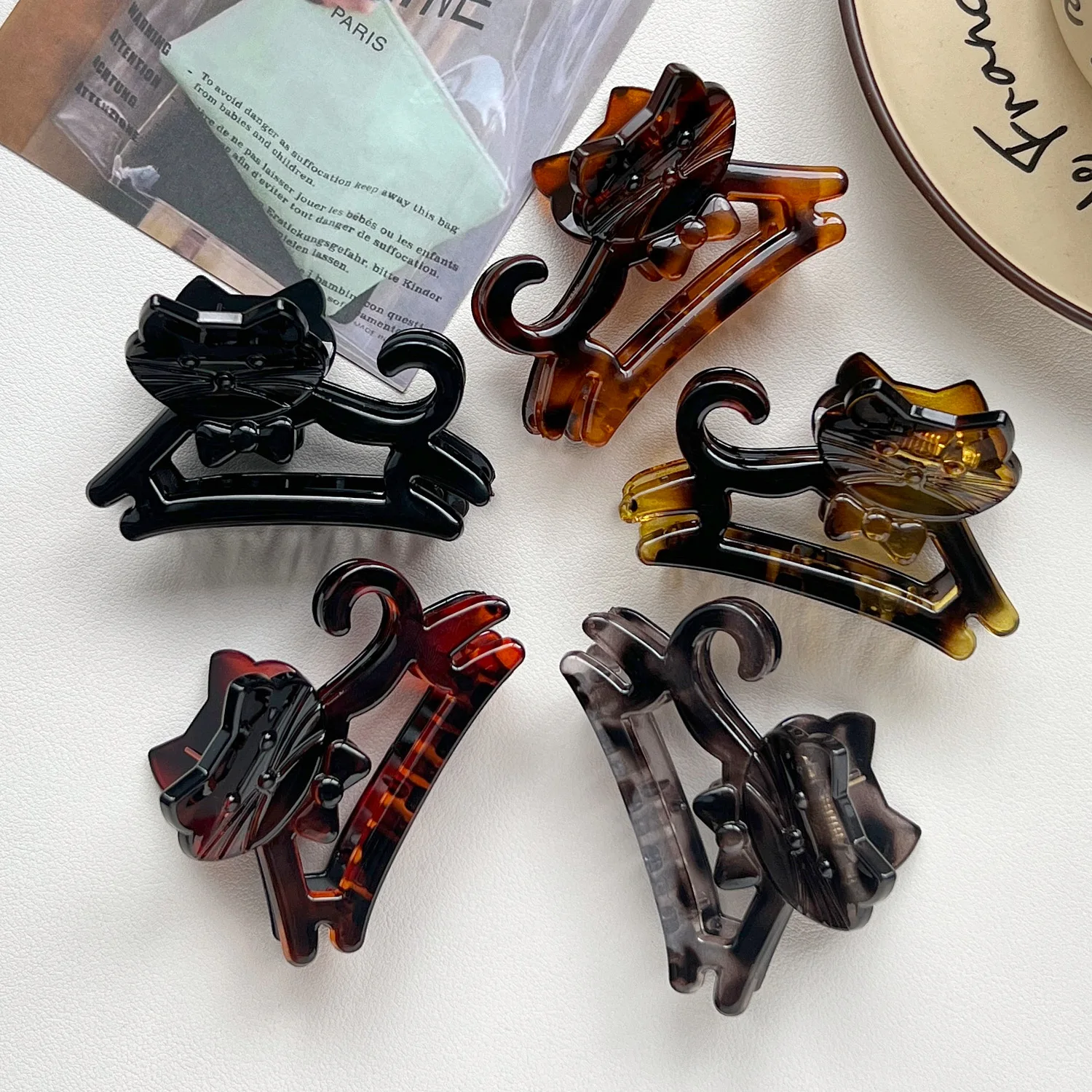 الكورية لطيف الكرتون القط الاكريليك مشبك شعر السلطعون مشبك شعر القرش القط المشابك دبوس الشعر أغطية الرأس للنساء فتاة إكسسوارات الشعر #5