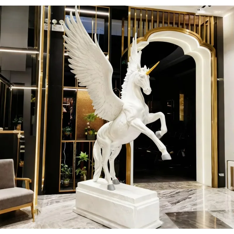 SMC Modern Art Design Large Outdoor Garden Fiberglass Carving Painted Pegasus Winged Horse Sculpture for Landscape Decoration