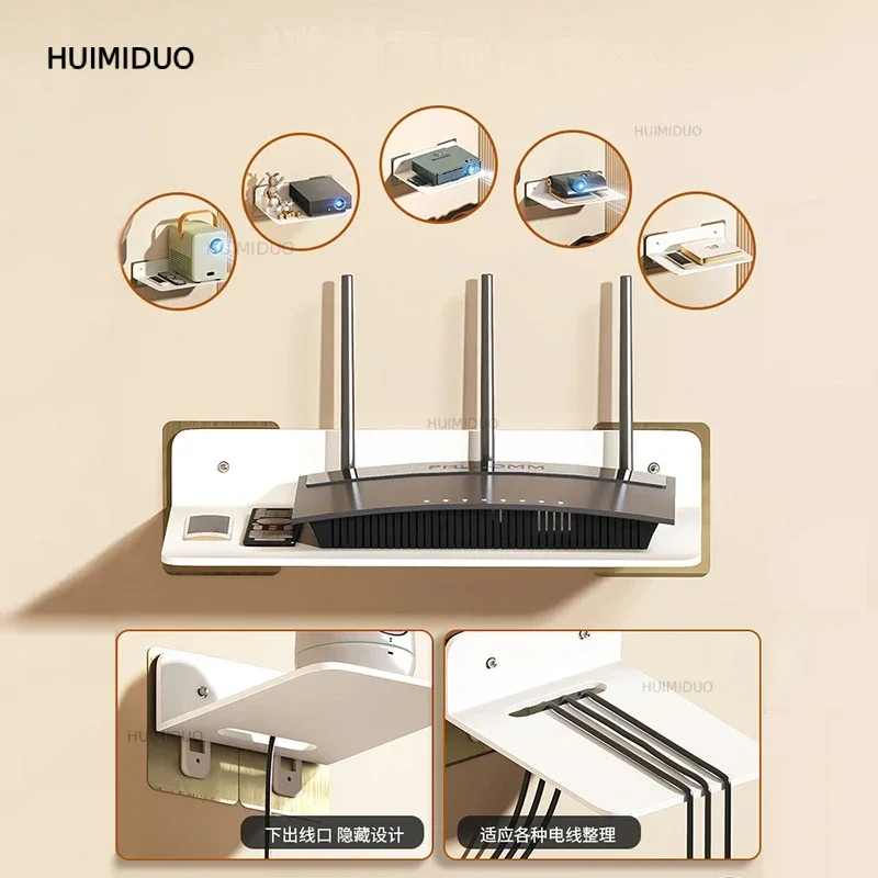 HeMu No-Drill Wall Mounted Floating Shelf, Universal Organizer for Router, Projector & Small Devices, Space-Saving Display Shelf