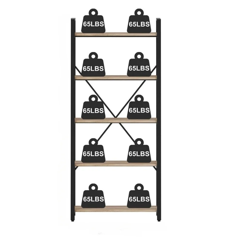 Room Decor Vintage Shelving Unit Wood and Metal Book Shelves for Home Office Wall Shelf 5 Tier Industrial Bookshelf Decorations