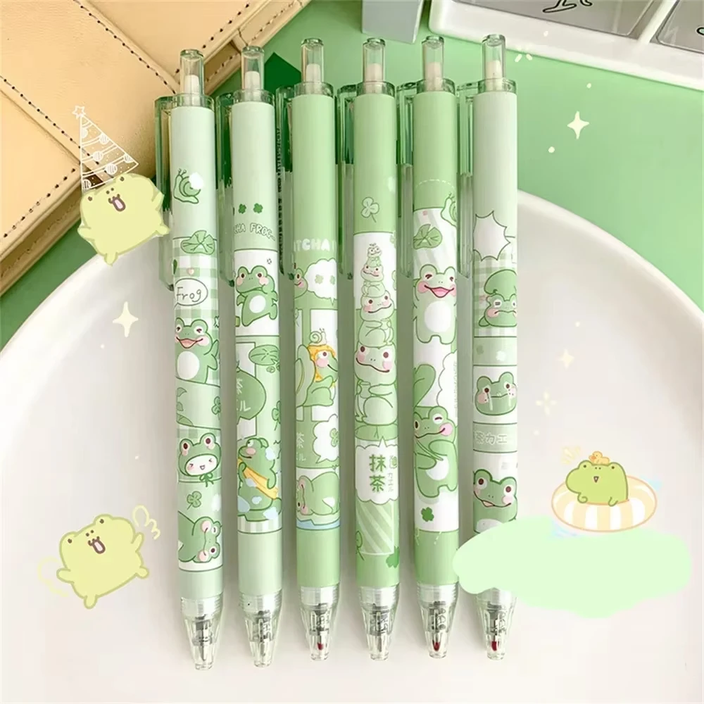 6 Pcs Cute Frog Gel Pens Kawaii Stationery Ballpoint Pen Ballpen Students Gifts Pen Fashion School Office Writing Supplies Pen