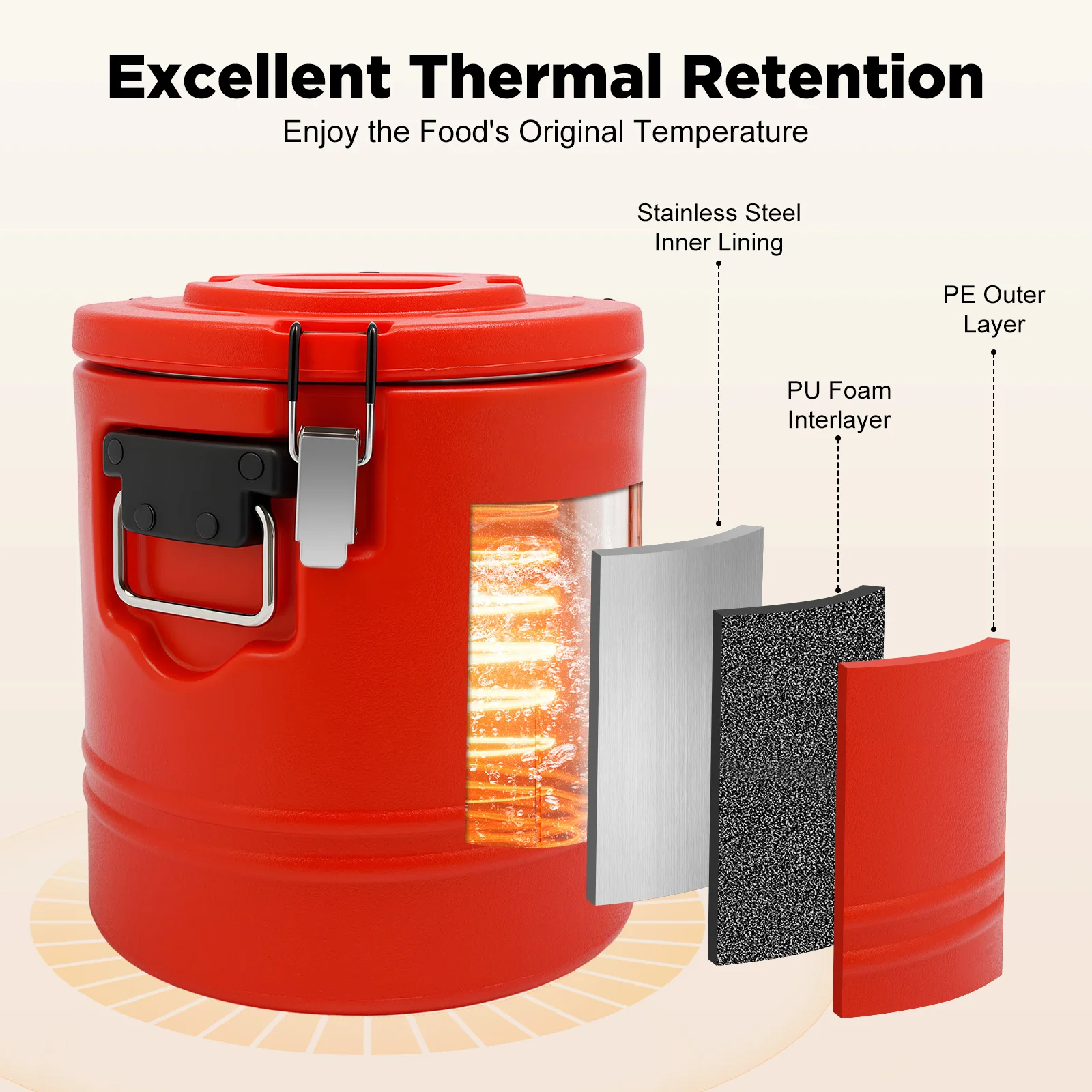 

15L/15.85Qt Energy Saving Insulated Soup Container, Commercial Round Insulated Bucket, for Kitchens, Outdoor Banquets, Stalls