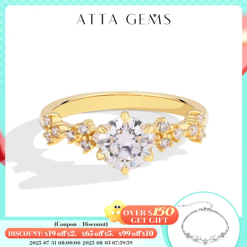 

ATTAGEMS Luxury S925 Sterling Silver Moissanite Ring for Women 1CT Round Cut VVS1 Diamond Handmade Engagement Bride Wedding Gift