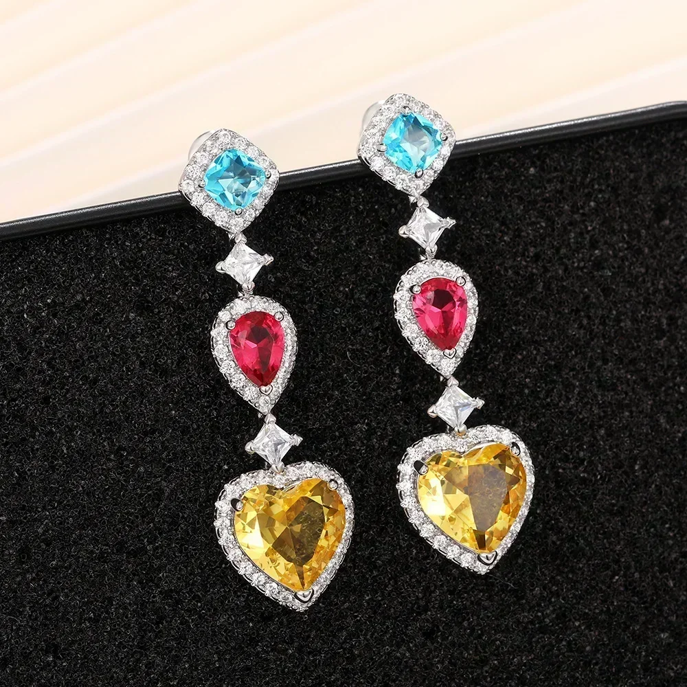 Luxury Square Purple Cubic Zirconia Crystal Earrings  for Women New FashionExquisite Fashion Gold Color Dangle  Wedding Jewelry