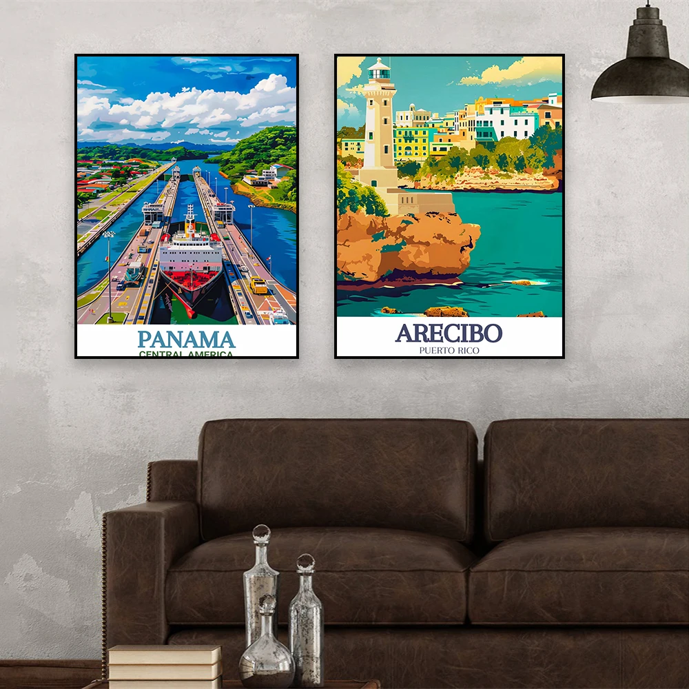 Jerusalem Poster Israel Travel Wall Art Bruce Peninsula Poster Arecibo Town Print Panama Canal Travel Canvas Painting Home Decor