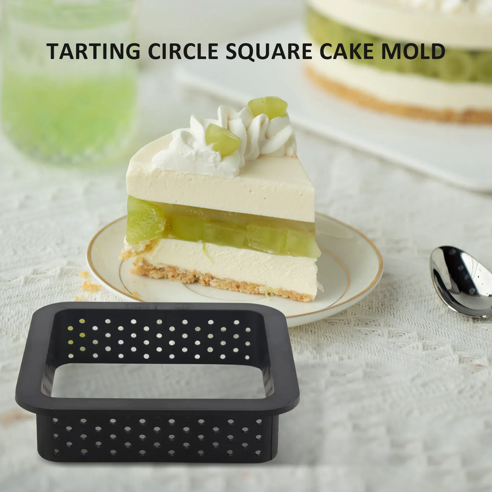 ABKW-10 Pieces Square Tart Rings Heat-Resistant Perforated Cake Mousse Ring Non Stick Bakeware Tart Mini Cake Mold Cake Rings