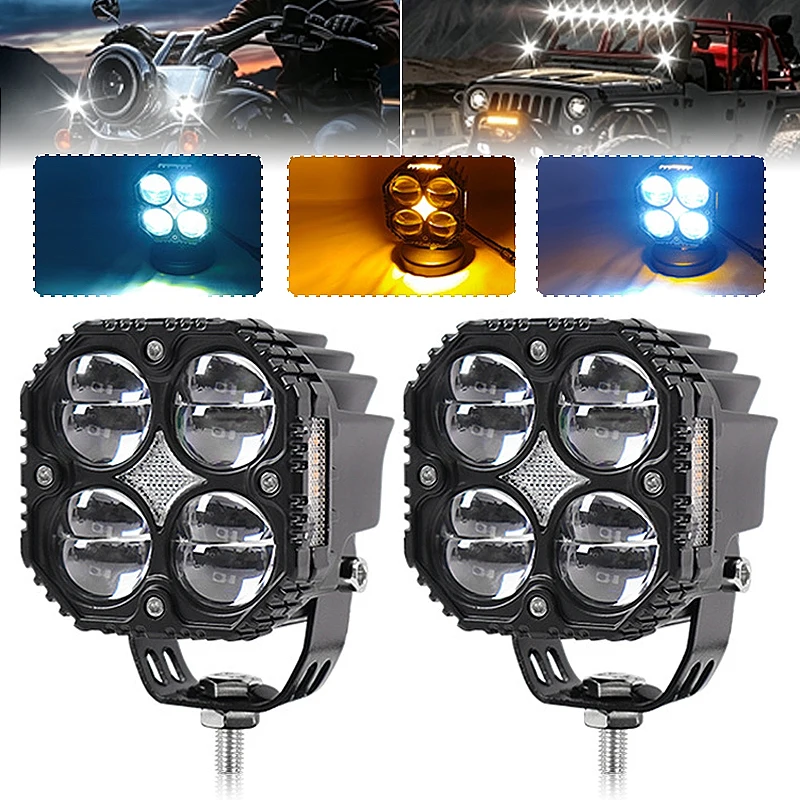 3 Inch 120W Motorcycle LED Spotlight With Amber Turn Signals Lamp High Low Flashing Light Auxiliary Headlight Fog Light