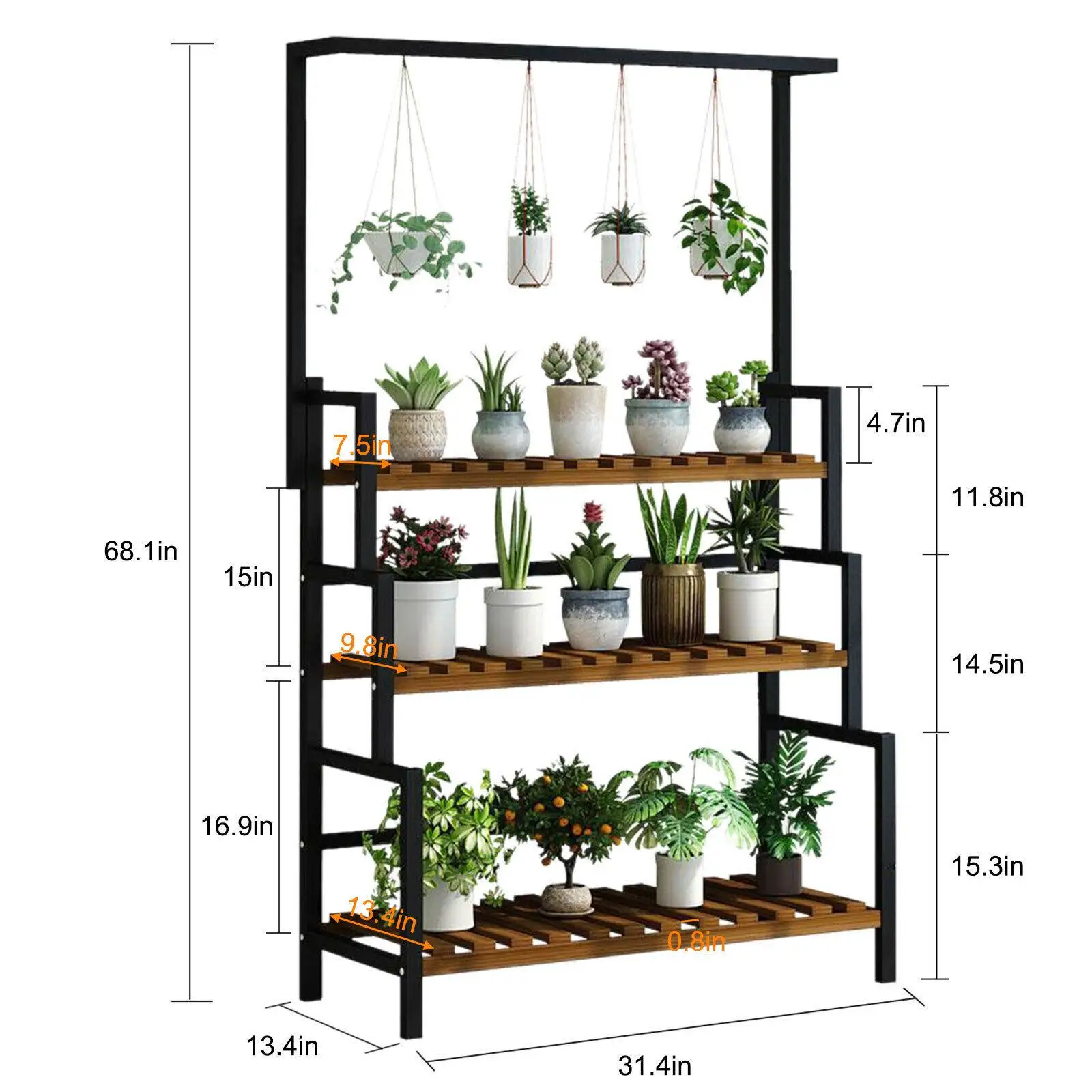 3-Tier Black Metal Hanging Plant Stand,Metal Plant Shelf Flower Pot Display Holder Indoor Outdoor Garden Large Plant Stand