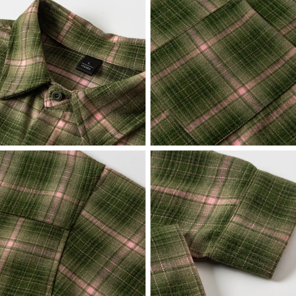 Women's Plaid Shirt American Retro Green Plaid Designer Luxury Brand Blouse Spring Long Sleeve Large Size Women's Luxury Tops