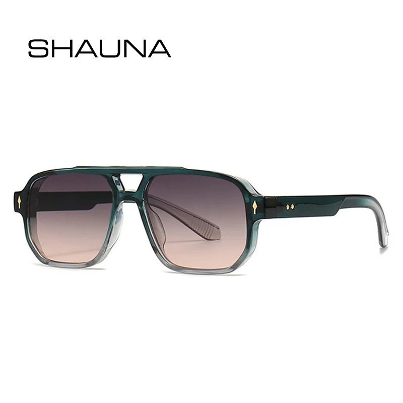 SHAUNA Retro Double Bridges Square Sunglasses Women Gradient  display picture 1
