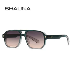 SHAUNA Retro Double Bridges Square Sunglasses Women Gradient Shades UV400 Fashion Brand Designer Rivets Men Sun Glasses