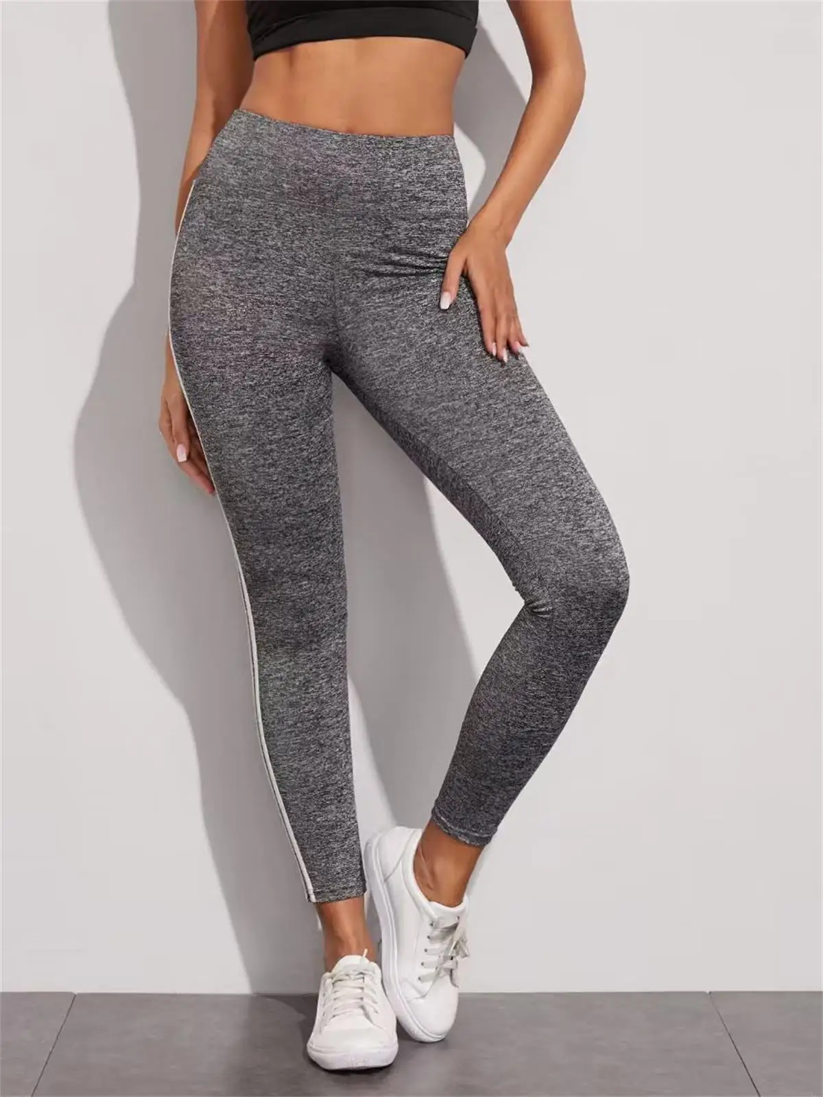 

Women's color-blocking striped yoga pants, peach-buttocks high-waisted and belt-cinching sports pants, outdoor running yoga wear