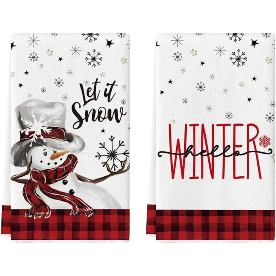 

Red Buffalo Plaid Snowman Зимние кухонные полотенца Полотенца для мытья посуды 18x26 Ih Let It Snow Ежедневное рождественское украшение Набор полотенец для рук