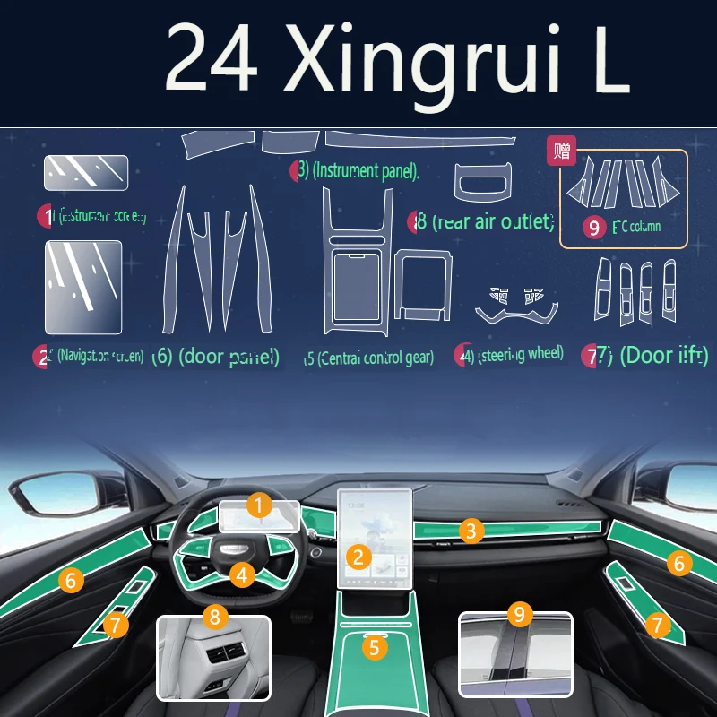 طبقة شفافة من البولي يوريثان لعام 2024 جيلي بريفيس L Xingrui L ملصق السيارة الداخلي وحدة التحكم لوحة القيادة شاشة فيلم اكسسوارات ديكور السيارات #2