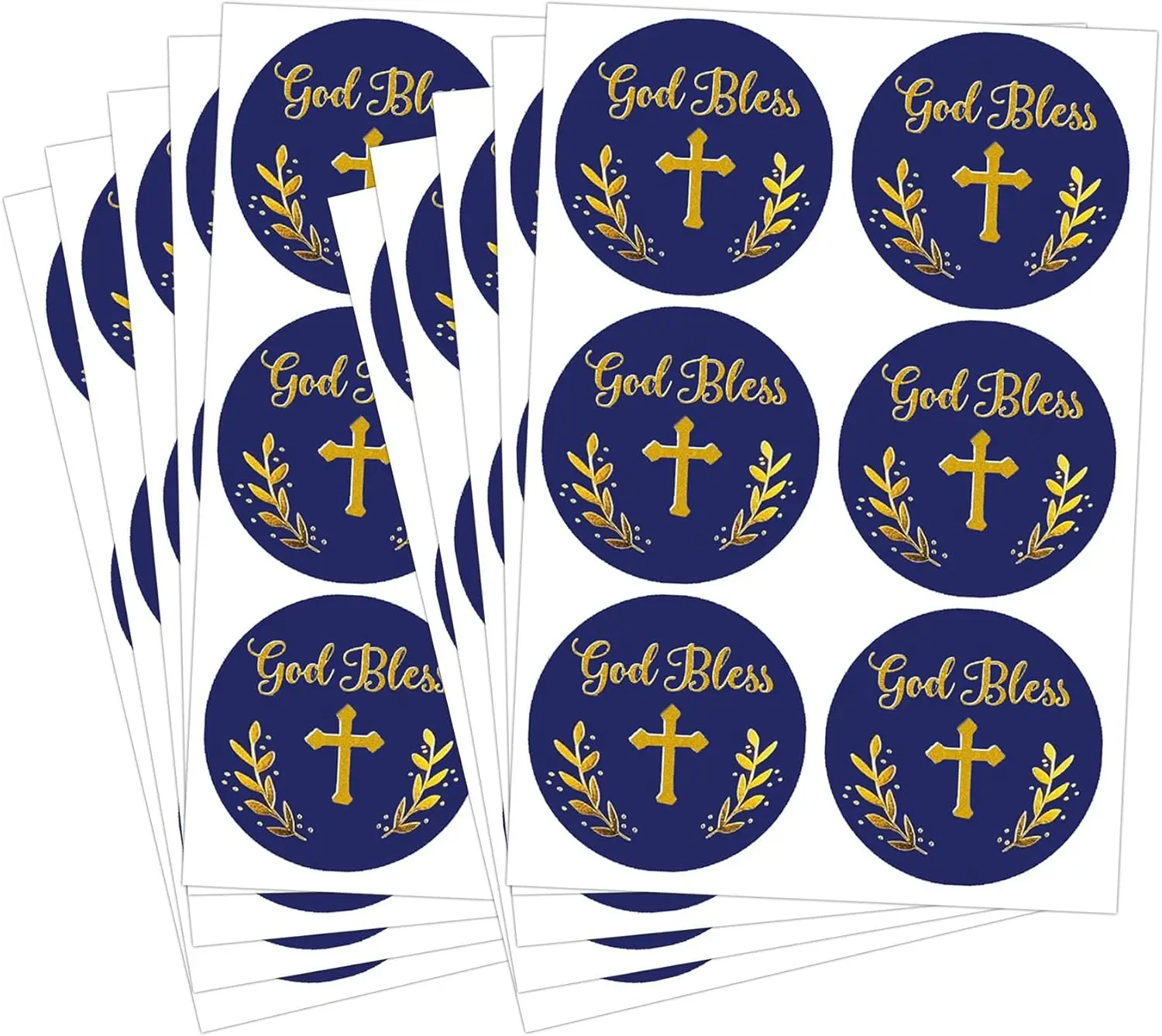 God Bless Sticker,2 inch Gold Cross Stickers Christian Labels for Religious Baptism,Confirmation, Christening,First Communion