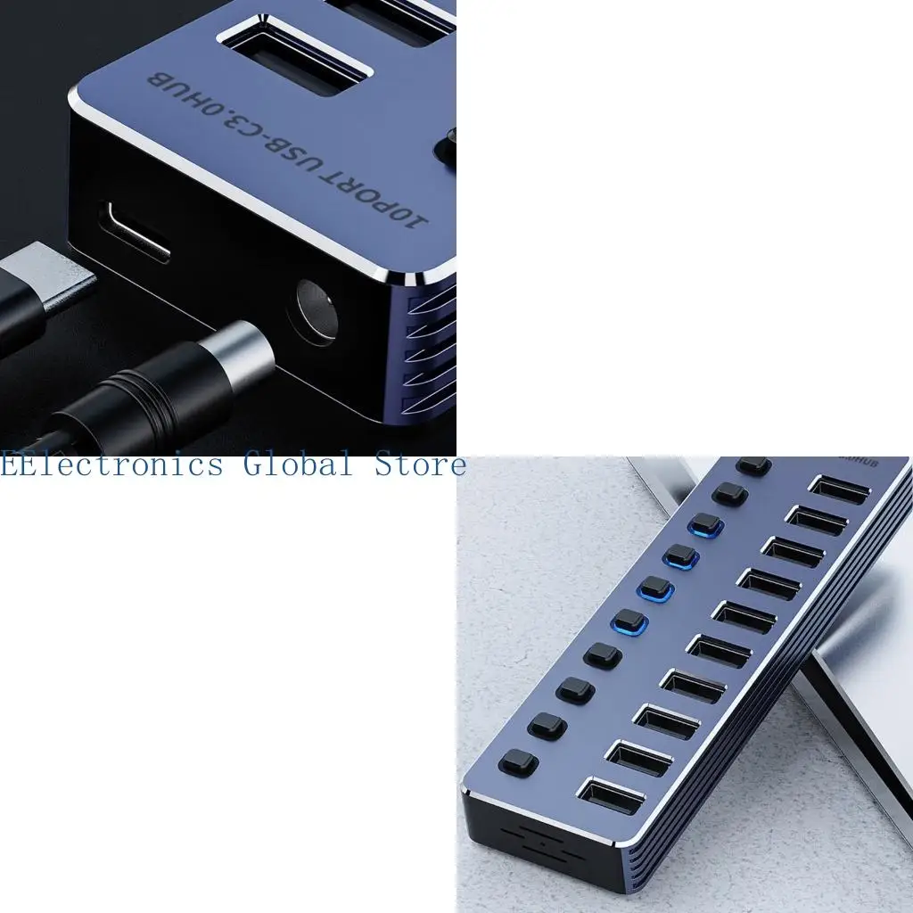 462B Metal USB3.0 Adapter 4/7/10 Port USB Splitter Simultaneous Data Transfer