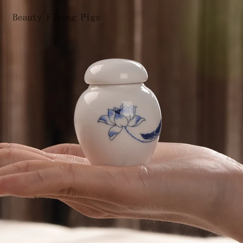 Retro Mini Tea Pot Ceramic Medicinal Small Porcelain Bottle Portable Blush Lipstick Cosmetic Tea Powder Paste Storage Box