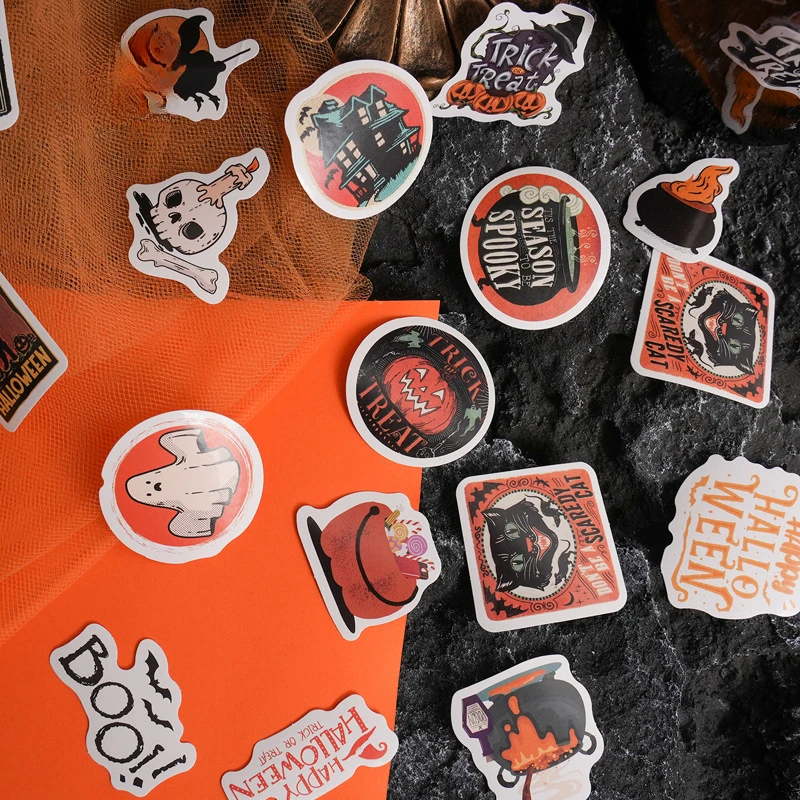 46Pcs/Box Halloween Sticker DIY Material Decorative Stationery Album Diary Cup Notebook Mobile Phone Toy Scrapbook Stickers Gift