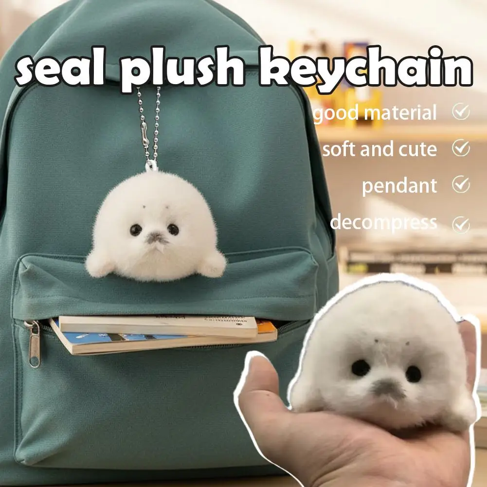 White Seal Plushies Animal Pendant Soft Plush Keychain Fashion Stuffed Doll Keyring Car Key Accessories Car Ornaments