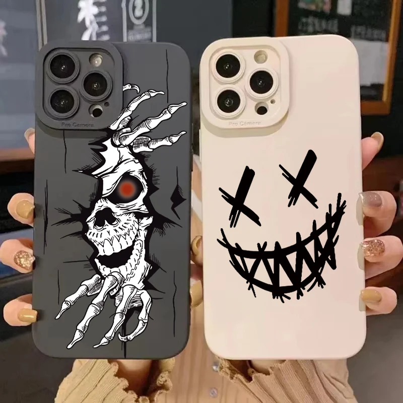 Smiling Devil Print Silicone Phone Case For iPhone 16 13 11 12 14 15 Pro Max Mini 7 8Plus X XR XS Max SE Matte Shockproof Coverc