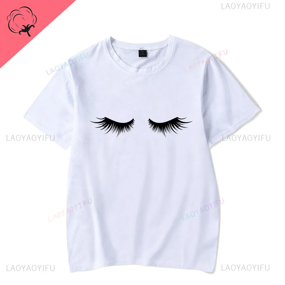 Kawaii Eyelashes Funny makeup aesthetics Y2K Fashion Trend Casual Street Harajuku Summer Men women universal T-shirts