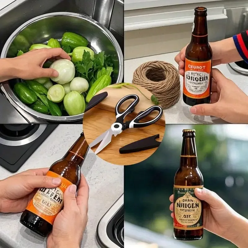 مقص مطبخ مكون من قطعة واحدة - ستانلس ستيل، حاد متين، قبضة غير قابلة للانزلاق لقطع الخضار/اللحوم