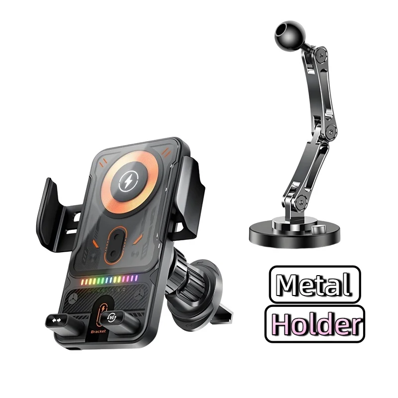 TONGDAYTECH F18 Kabelloses Auto-Ladegerät mit automatischer Erkennung     Elektrische drehbare Halterung     Umgebungslicht     Kompatibel mit iPhone 16/15/14/Samsung S25U 9