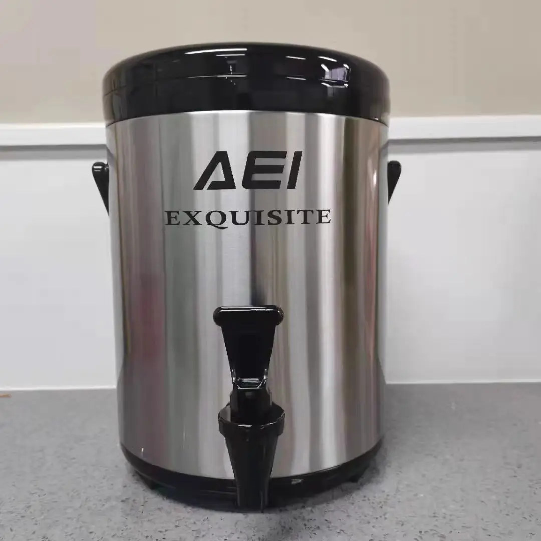 

High-end milk tea shop 10L thermal insulation bucket with thermometer stainless steel commercial large capacity