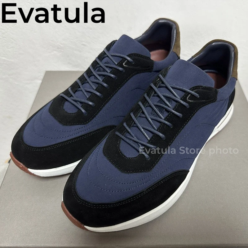 2024 Spring Round Toe Lace Up Sneakers For Men Suede Patchwork Breathable Flat Shoes Casual Comfort Walking Loafer Shoes Male