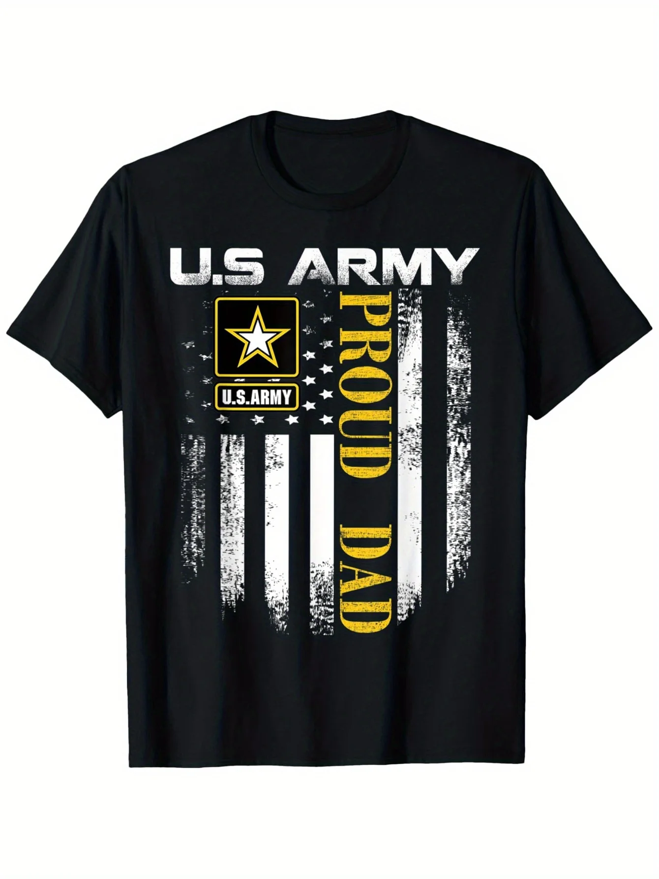 

Футболка гордого папы армии США с американским флагом, круглым вырезом, обычная посадка, повседневный патриотический дизайн для мужчин, повседневная одежда, футболка