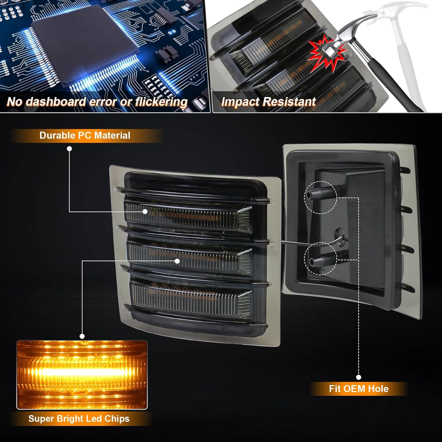 POVTOR LED Side Marker Lights Side Corner Lights for 1994-1998 Chevy C/K 1500 2500 3500 Suburban Silverado Tahoe Yukon