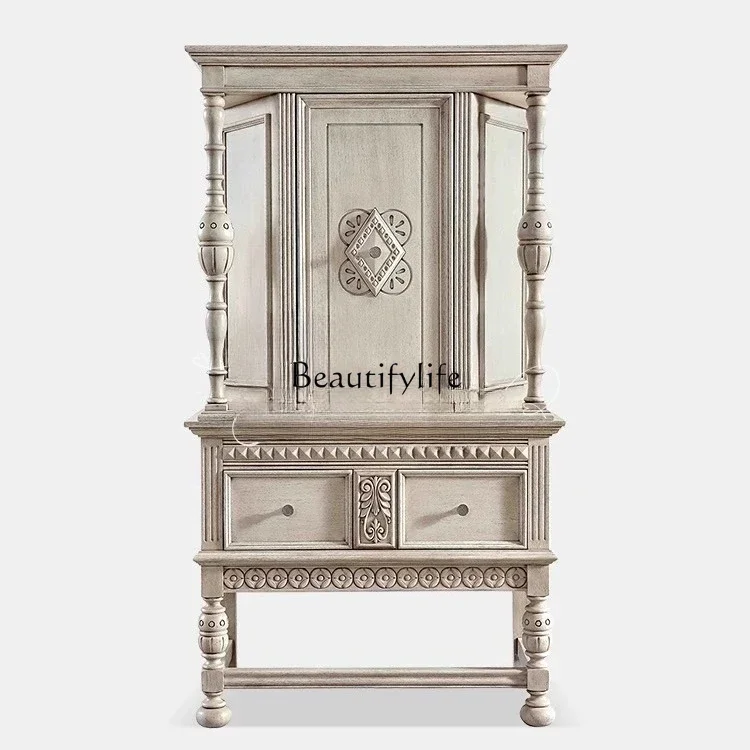 

yj7 French American Style Solid Wood Carved Vintage Wine Cabinet French Antique Sideboard Storage Cabinet High-end Furniture